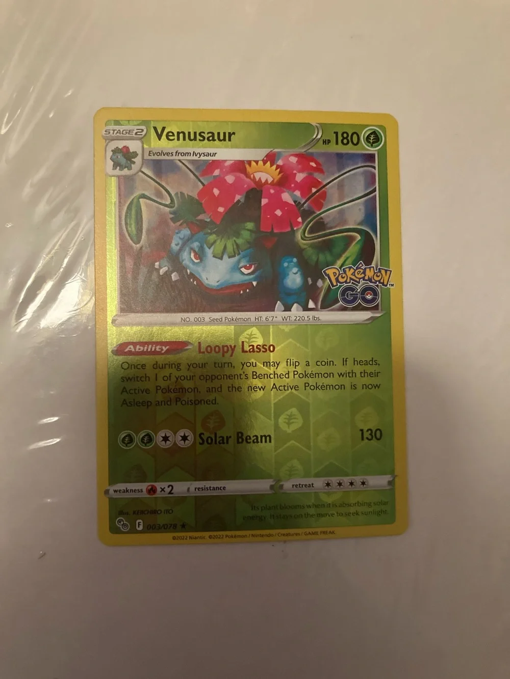 Pokemon Venusaur Card - Green & Yellow with Red Flower